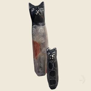 Kisii Soapstone Cat Pair Kenya Hand Carved 1990s Decor